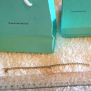 Tiffany Pink Heart Tag Bead Bracelet sz L